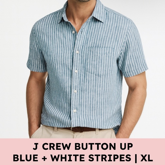 J.Crew Mercantile Cotton Button-Up Shirt Blue White Striped Classic Preppy XL - Picture 1 of 11